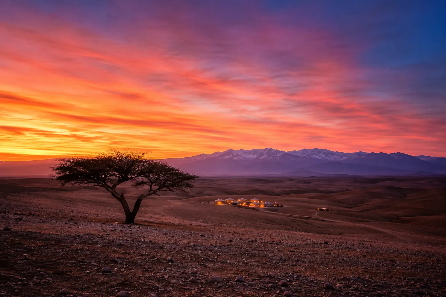 Agafay Desert at sunset